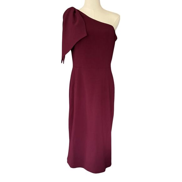 Dress the Population Tiffany One Shoulder Midi‎ Dress Burgundy Size Large NWT - Picture 2 of 13